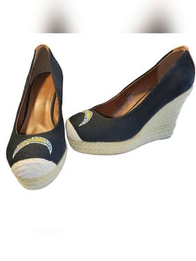 NFL LA Chargers Sparkling Espadrille Canvas Wedges Black  Size 38.5 US  7.5/8